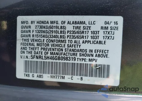 2016 Honda Odyssey Ex from USA, damaged, VIN 5FNRL5H46GB098319